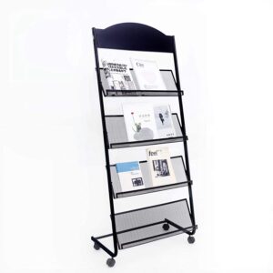 Yinghao Floor-Standing Magazine Rack, 4-Layer Iron Wheeled Newspaper Rack, Suitable for the Display of Brochures or Documents in Exhibitions, Shopping Malls, Hospitals, Offices (BLACK)