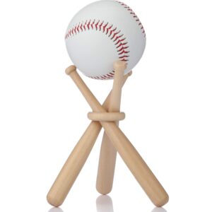 honoson 1 pack baseball stand baseball holders for balls display baseball bat wooden display stand holder display baseball centerpieces for tables for kids and sports lover (wood color)