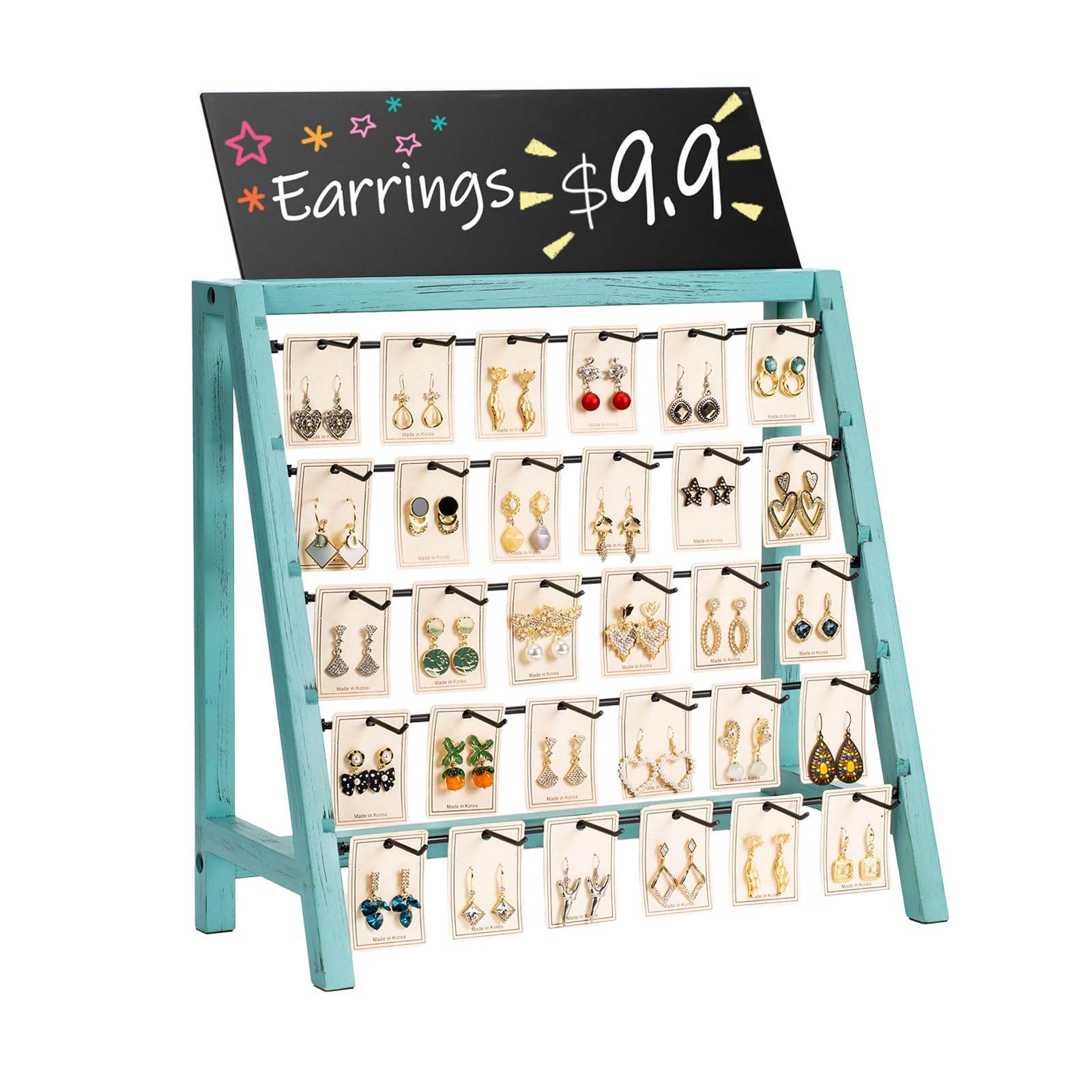 Poyilooo Earring Display Stands for Selling, Real Wood Jewelry Display for Selling Vendors with Adversitsing Board, Large Capacity Earring Cards for Selling Rack Holder for Earring Cards