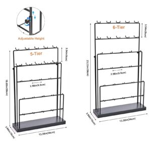 Lolalet Jewelry Display Stands for Selling, 30 Hooks Earring Holder Rack with Wood Base, 6 Tiers Necklace Display Stand, Jewellery Displays for Vendors Craft Shows Keychains -Black