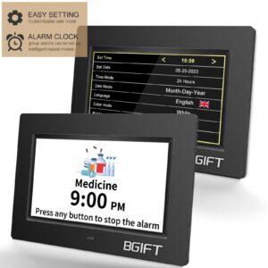 Bgift Digtal Clock with Day and Date for Seniors, Large LCD Time Display, Auto Dimmable, 12 Alarm Settings - Best Gift for Elderly