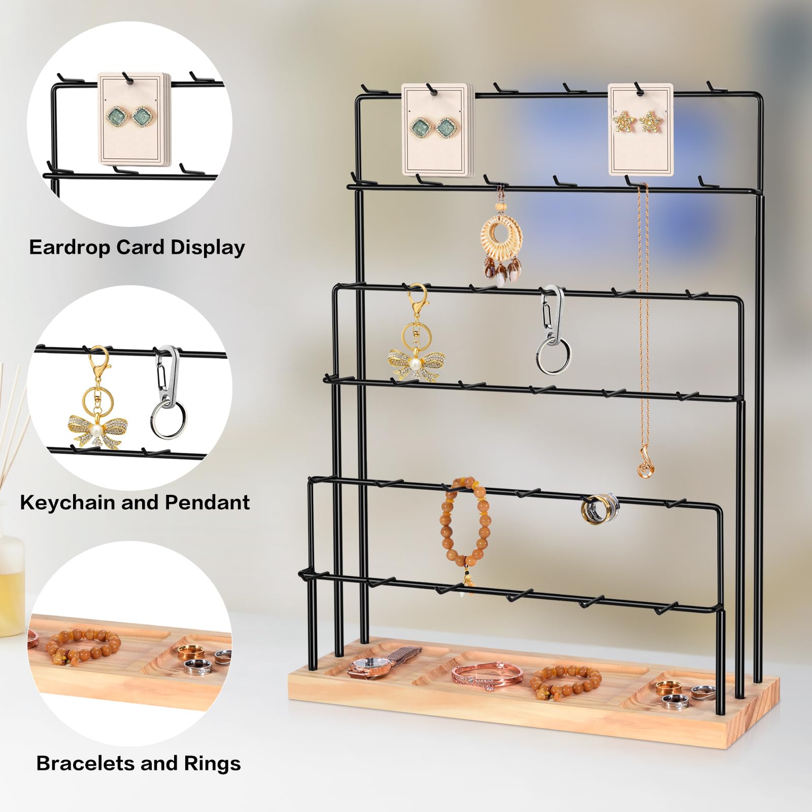 GEAMSAM Earring Display Stands for Selling, 36 Hooks Earring Holder Organizer, Jewelry Display for Vendors Earring Cards, Bracelets, Rings, Necklaces, Keychains Retail