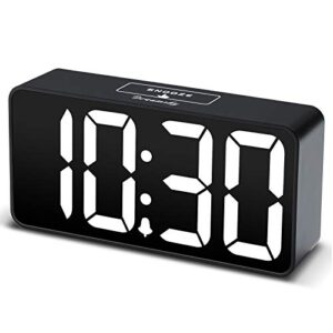 dreamsky small digital alarm clock for bederoom, large big numbers display with brightness dimmer, electric bedside desk clock with usb charging port, adjustable alarm volume, 12/24hr, snooze