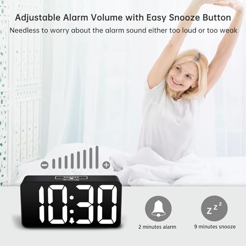 DreamSky Small Digital Alarm Clock for Bederoom, Large Big Numbers Display with Brightness Dimmer, Electric Bedside Desk Clock with USB Charging Port, Adjustable Alarm Volume, 12/24Hr, Snooze