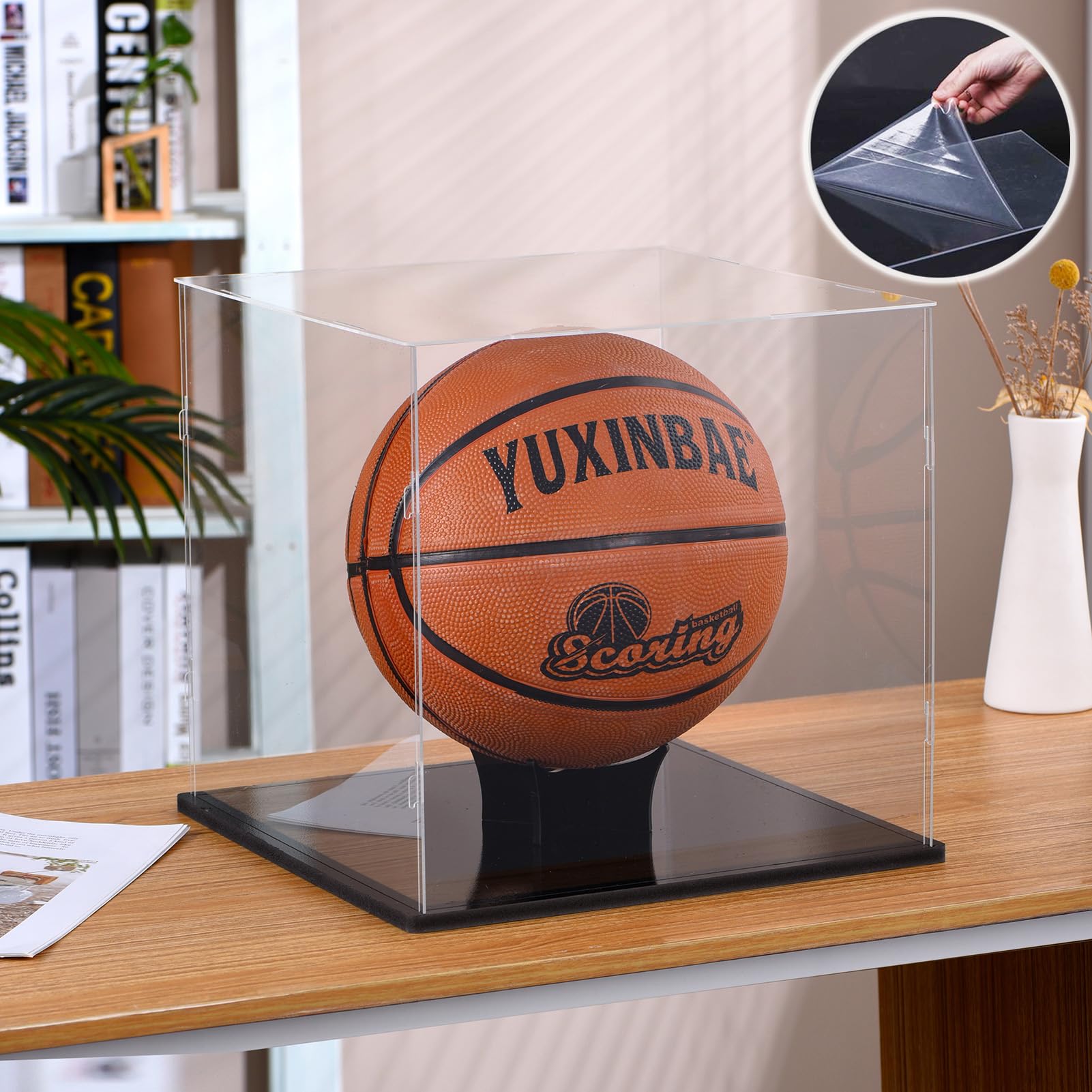 SANOSY Clear Acrylic Display Case UV Protected Acrylic Basketball Holder, Display Case for Autographed Basketball, for basketballs, Dolls, car Models, Souvenirs(Basketball)