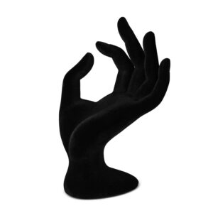 Flexzion Hand Jewelry Holder Female Mannequin Hands Holder for Bracelet, Watch, Hand Ring Holder, Mannequin Arm Form Model, Hand Stand for Jewelry Display, Velvet Hand Mannequin, Black Velvet