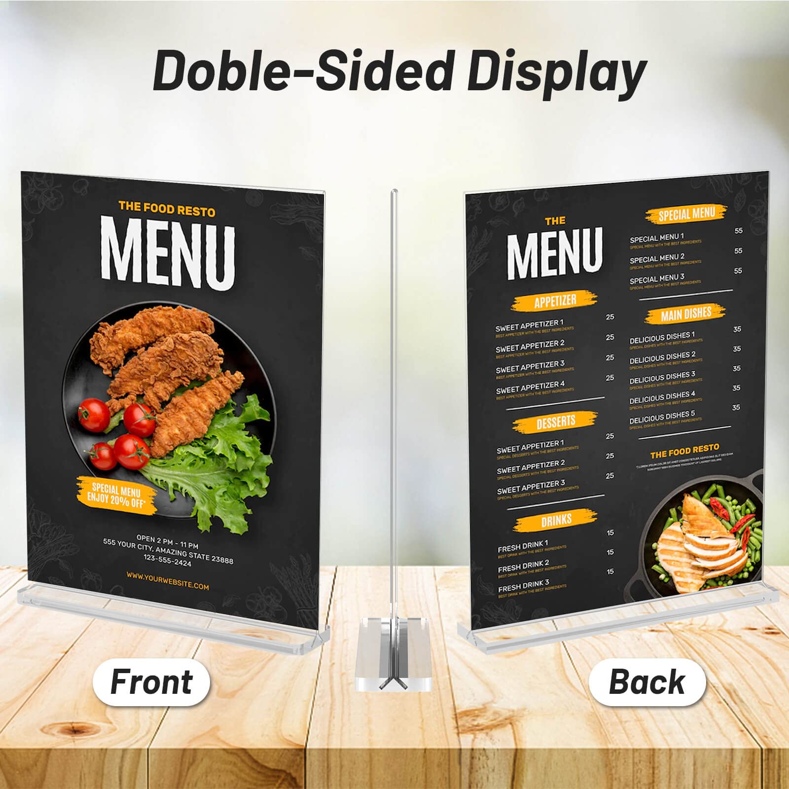 Acrylic Sign Holder 8.5 x 11 Inch Vertical T Shape Display Stand Double-Sided Desktop Clear Sign Holders Paper Holder Table Menu Holders Plastic Sign Stand for Home, Office, Restaurants, Store, 2-Pack