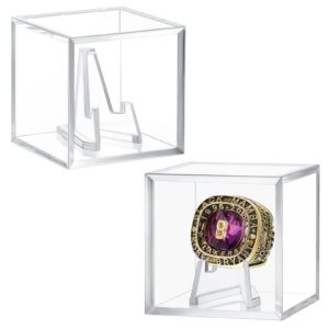 2 sets championship ring display case clear acrylic display case mini acrylic easel stands challenge coin holder acrylic stands for display box and stand holder uv ring holder (1.77x1.77x1.77 inch)