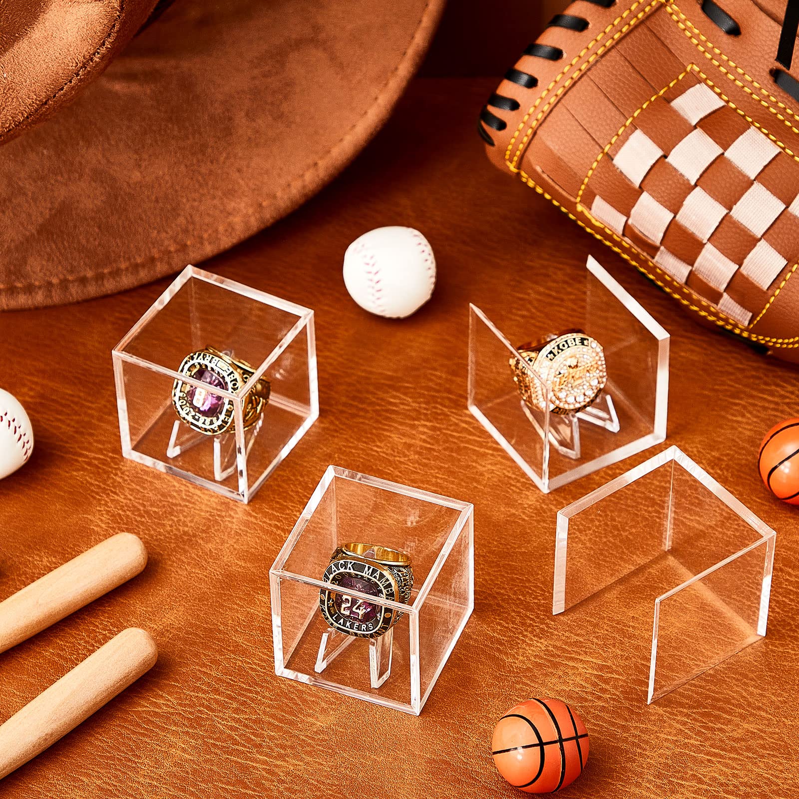 2 Sets Championship Ring Display Case Clear Acrylic Display Case Mini Acrylic Easel Stands Challenge Coin Holder Acrylic Stands for Display Box and Stand Holder UV Ring Holder (1.77x1.77x1.77 Inch)