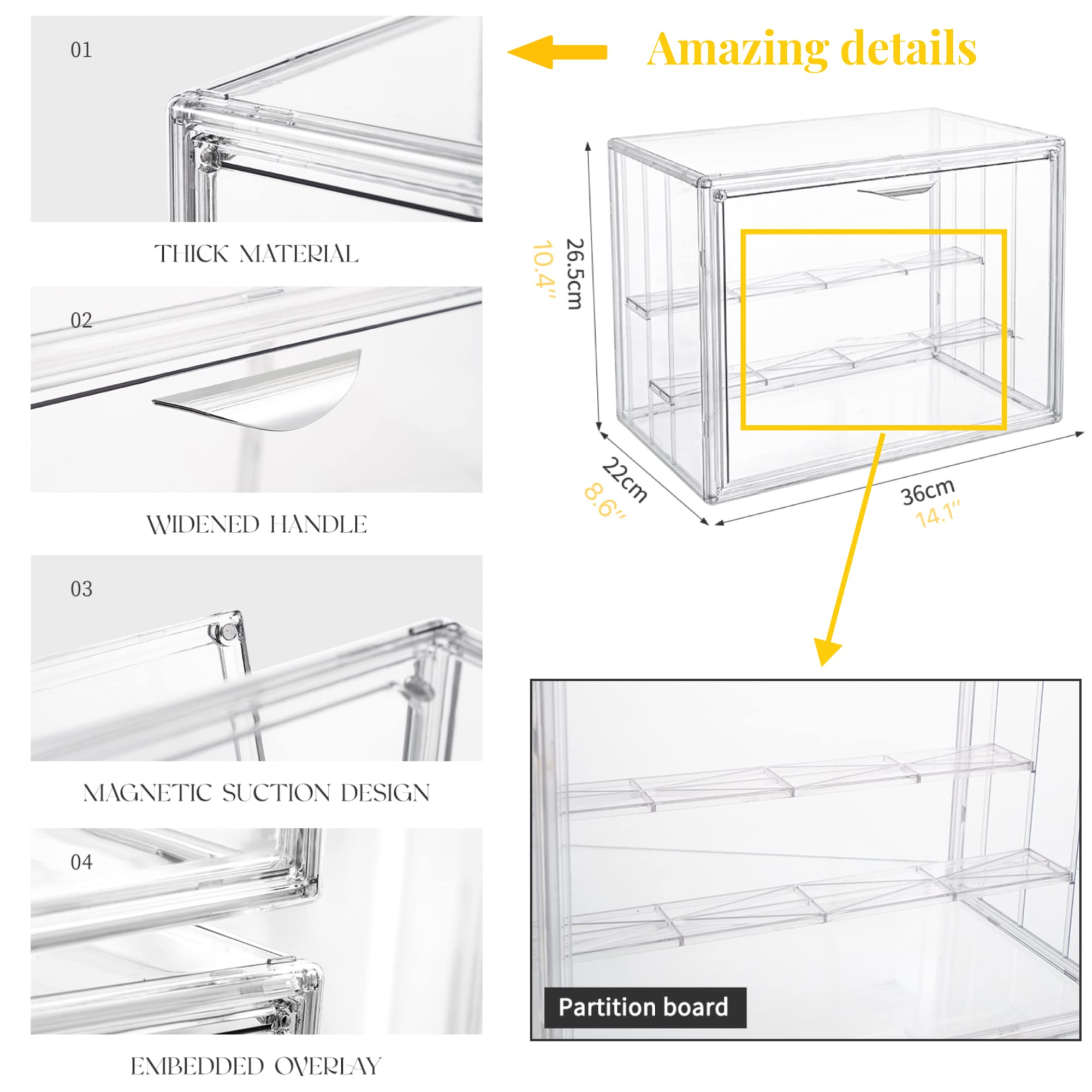 Attelite Clear Acrylic Display Case,3 Tier Display Shelf with 2 Movable Plate, Stackable Protection Showcase for Action Figures, Display Storage Box Countertop with Magnetic Door