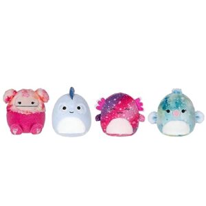 Squishville by Original Squishmallows Play and Display Storage - Four 2-Inch Plush Included - Big Foot, Axolotl, Parrot, Chameleon - Hang or Stand Display Case - Amazon Exclusive