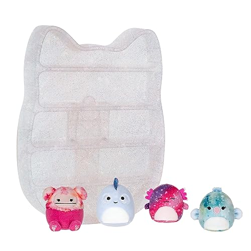 Squishville by Original Squishmallows Play and Display Storage - Four 2-Inch Plush Included - Big Foot, Axolotl, Parrot, Chameleon - Hang or Stand Display Case - Amazon Exclusive