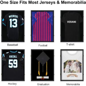 VERANI Jersey Frame Display Case - Football Jersey Shadow Box - Jersey Display Frame with Acrylic Door and Metal Hanger for Baseball Basketball Soccer Hockey Sport Shirt and Uniform,Black