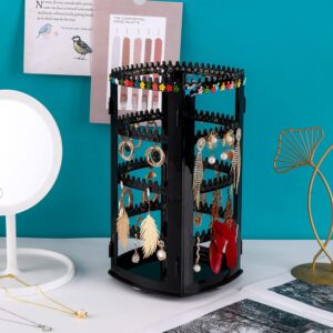 Sooyee 360 Rotating Earring Holder and Jewelry Organizer, 4 Tiers Jewelry Rack Display Classic Stand, 156 Holes and 160 Grooves for Necklaces Earrings Piercings, Black