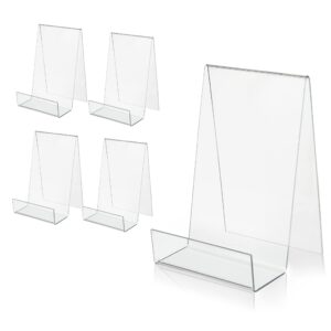 zoey acrylic book easel stand with ledge clear easels plate - 5 pack for books display, music sheets, artworks, cd, tablet holder (small)