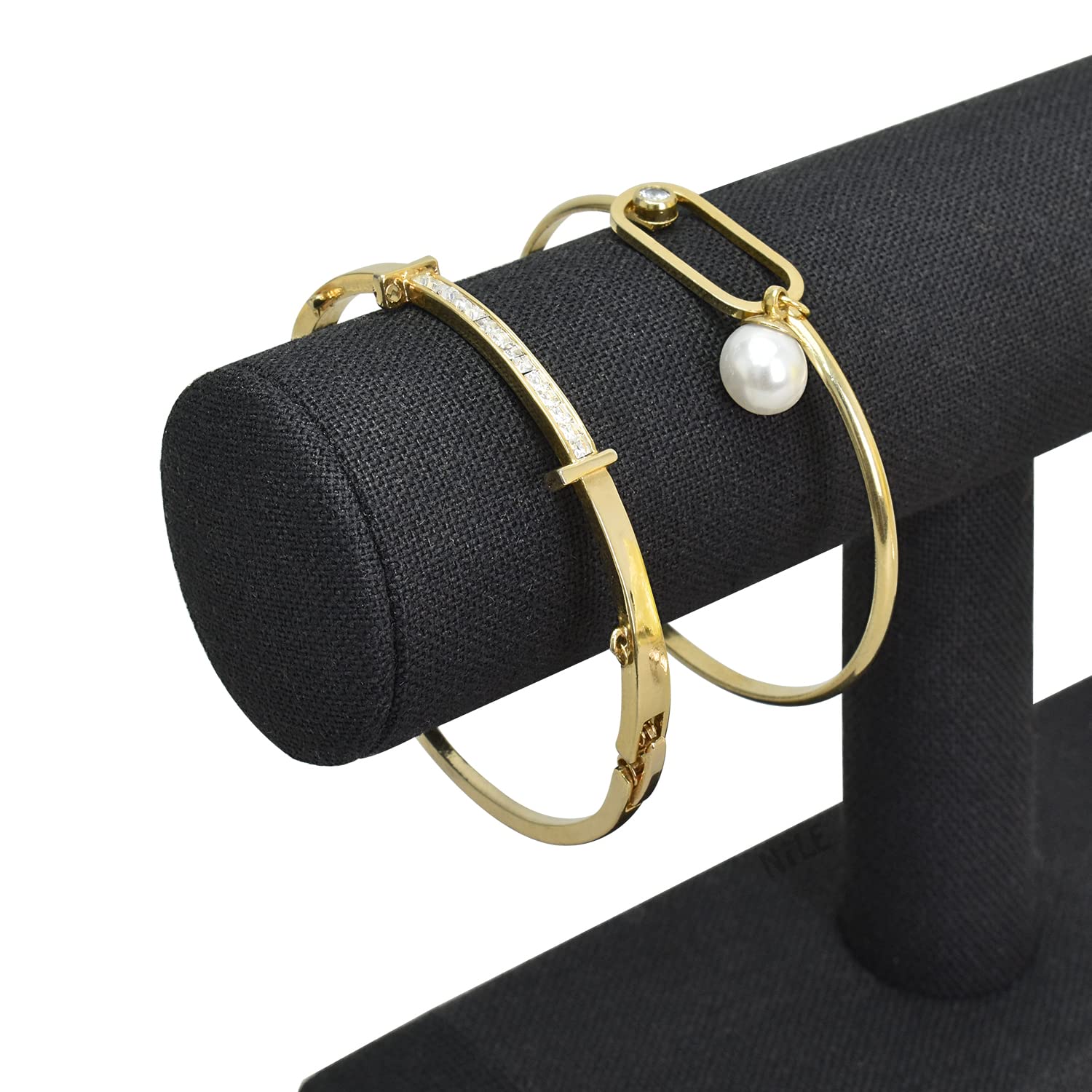 MOOCA Linen-Covered Wood Jewelry Display for Bracelets, Bangles, and Watches - Ideal for Home Organization, Stores, Tradeshows, and Showcases - 7 3/4 W x 2 3/4 D x 5 H in, Black Linen