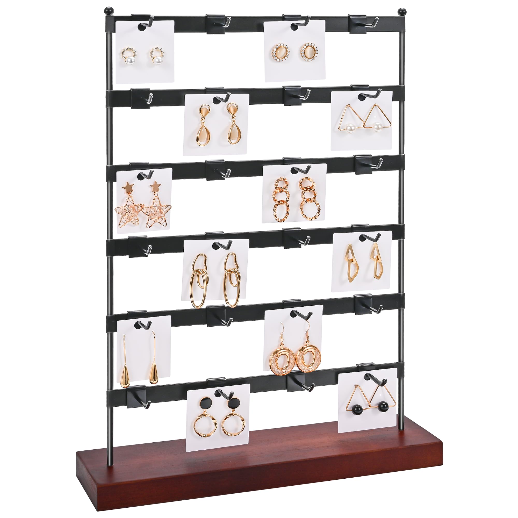 Lolalet Earring Display Stand for Selling, 6 Tier Earrings Display Rack with 24 Adjustable Hooks, Jewelry Display Stand for Vendors Earrings, Keychain Cards Retail Display -Black