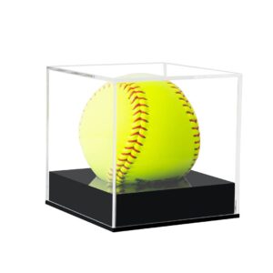 Arcylic Softball Display Case Softball Holder Stand Championship Square Box UV Protected Clear Display Cube for Official 12 Inches Softball Sports Ball Storage Collections