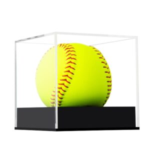 Arcylic Softball Display Case Softball Holder Stand Championship Square Box UV Protected Clear Display Cube for Official 12 Inches Softball Sports Ball Storage Collections