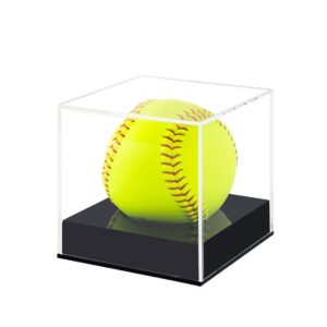 Arcylic Softball Display Case Softball Holder Stand Championship Square Box UV Protected Clear Display Cube for Official 12 Inches Softball Sports Ball Storage Collections