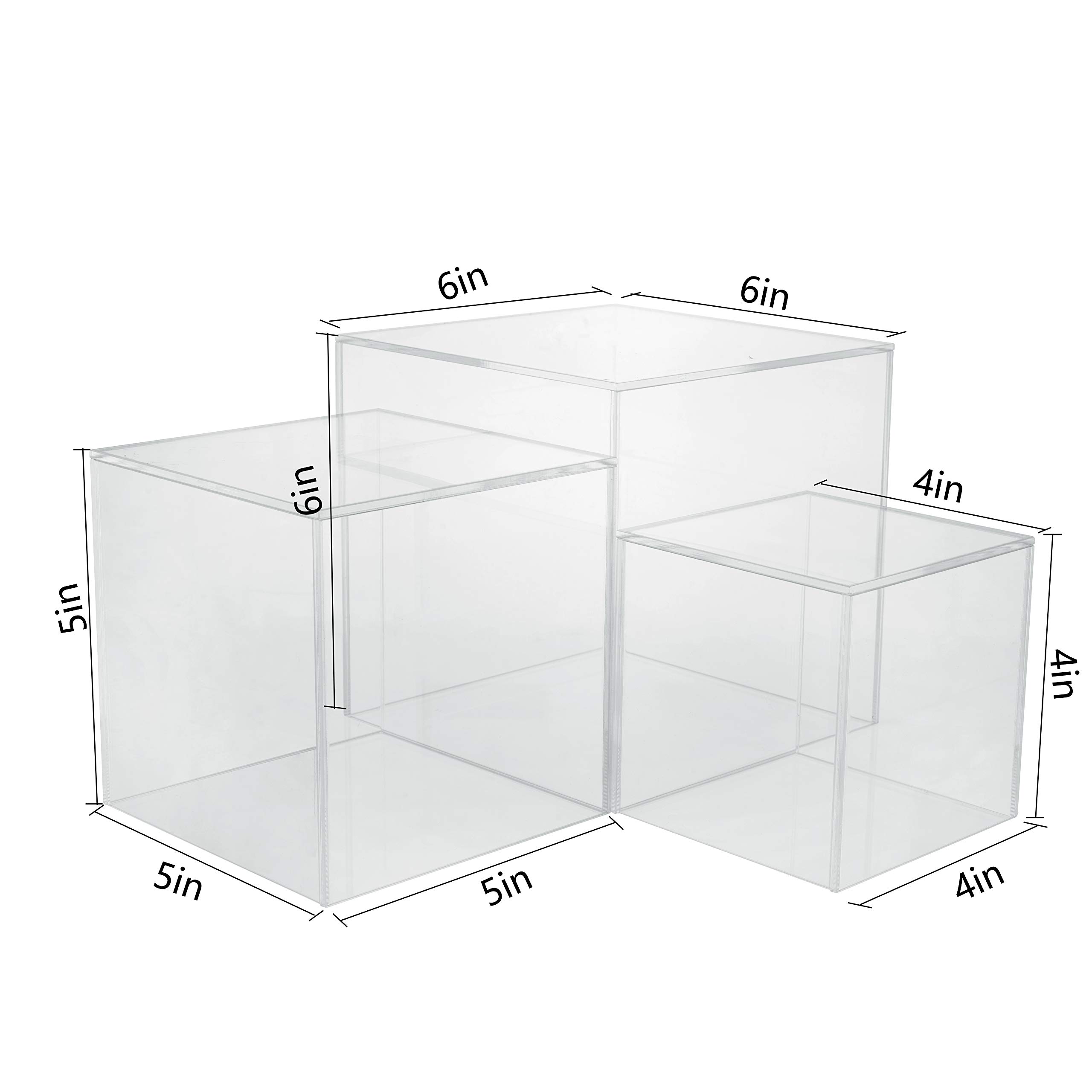 Red Co. Crystal Clear Acrylic Cube Display Nesting Riser Stands with Hollow Bottoms | Transparent - 3-Pack