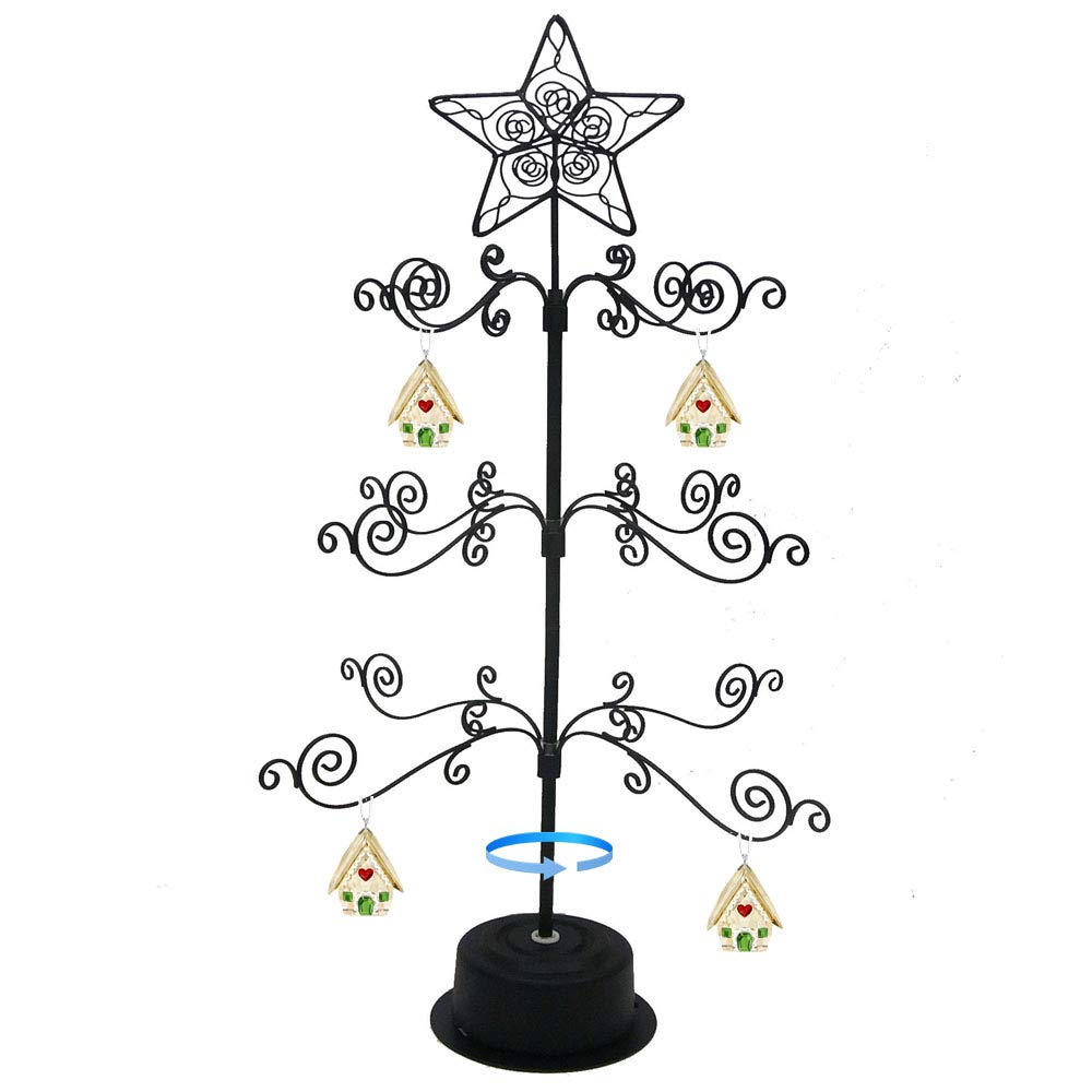 HOHIYA Metal Ornament Display Tree Stand Rotating Hanger 24 Inch Wire Hook Hanging for Halloween Christmas Balls Bauble Decorations Gift Craft Tabletop Black