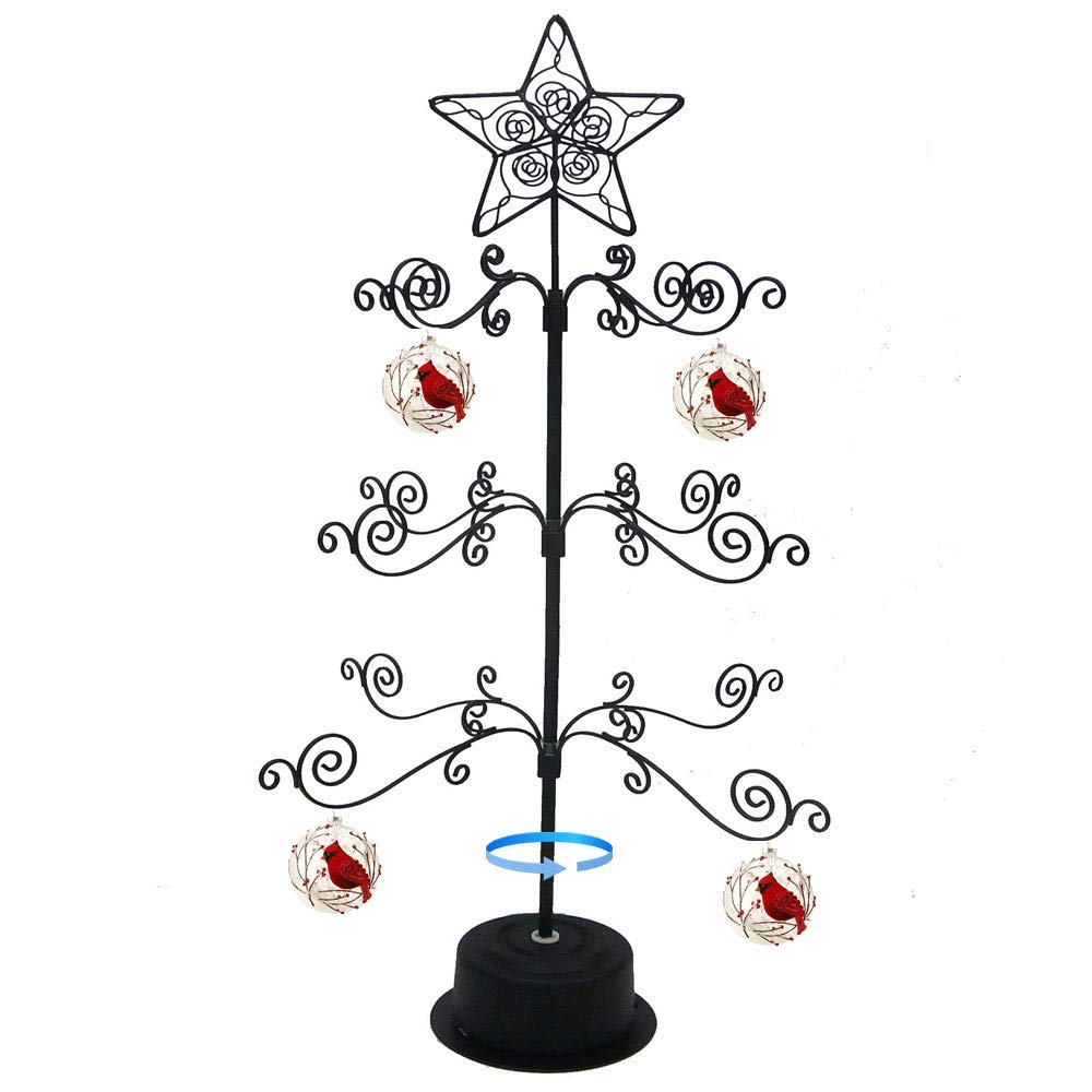 HOHIYA Metal Ornament Display Tree Stand Rotating Hanger 24 Inch Wire Hook Hanging for Halloween Christmas Balls Bauble Decorations Gift Craft Tabletop Black