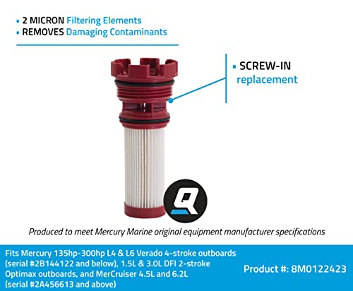 Quicksilver by Mercury Marine 8M0122423 Fuel Filter Element for Select Mercury and Mariner Outboards and MerCruiser Sterndrive Engines