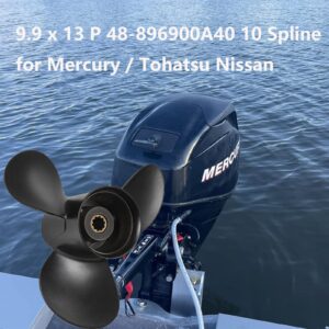 Qiclear 9.9 x 13 Pitch 48-896900A40 10 Spline Tooth Upgrade OEM Aluminum Boat Outboard Moto Propeller for Mercury Engines 25-30HP/ Tohatsu Nissan 3R0B645270 9 7/8x13 2-1/2" Gearcase,Rh