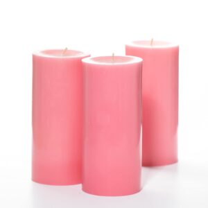 richland set of 3 pink pillar candles 3" x 6" unscented dripless for weddings home holidays relaxation spa church