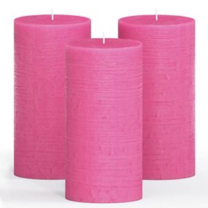 candwax 3x6 pillar candles set of 3 - decorative rustic candles unscented and valentines candles - ideal as wedding candles or large candles for home interior - hot pink candles