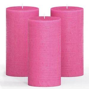 CANDWAX 3x6 Pillar Candles Set of 3 - Decorative Rustic Candles Unscented and Valentines Candles - Ideal as Wedding Candles or Large Candles for Home Interior - Hot Pink Candles