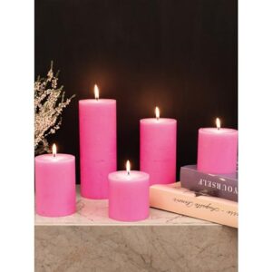 CANDWAX 3x6 Pillar Candles Set of 3 - Decorative Rustic Candles Unscented and Valentines Candles - Ideal as Wedding Candles or Large Candles for Home Interior - Hot Pink Candles