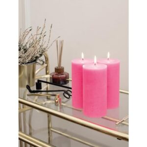 CANDWAX 3x6 Pillar Candles Set of 3 - Decorative Rustic Candles Unscented and Valentines Candles - Ideal as Wedding Candles or Large Candles for Home Interior - Hot Pink Candles