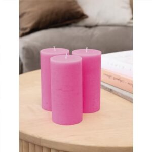 CANDWAX 3x6 Pillar Candles Set of 3 - Decorative Rustic Candles Unscented and Valentines Candles - Ideal as Wedding Candles or Large Candles for Home Interior - Hot Pink Candles