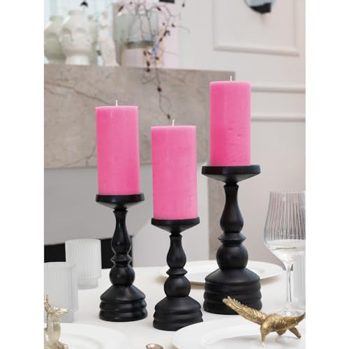 CANDWAX 3x6 Pillar Candles Set of 3 - Decorative Rustic Candles Unscented and Valentines Candles - Ideal as Wedding Candles or Large Candles for Home Interior - Hot Pink Candles