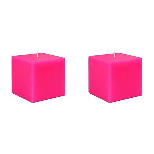 Zest Candle Pillar Candle, 3 by 3-Inch, Hot Pink Square (Pack of 2)