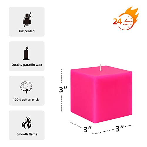 Zest Candle Pillar Candle, 3 by 3-Inch, Hot Pink Square (Pack of 2)