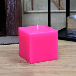 Zest Candle Pillar Candle, 3 by 3-Inch, Hot Pink Square (Pack of 2)