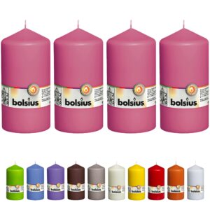 bolsius 4 pink pillar candles - 3x6 inches - individually wrapped - premium european quality - 65+ burn hours - dripless & smokeless smooth flame - unscented dinner, wedding, party, & décor candles