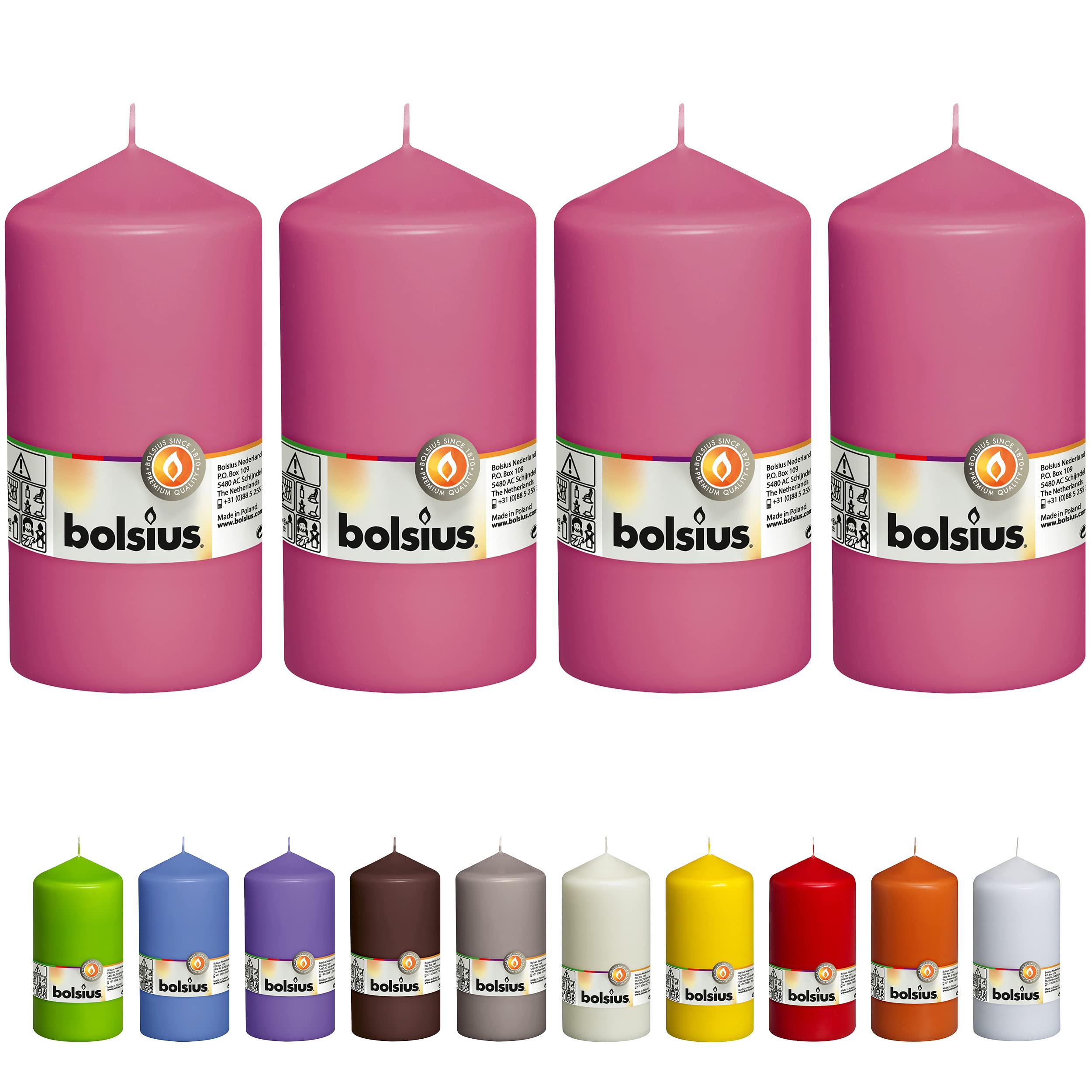 BOLSIUS 4 Pink Pillar Candles - 3x6 Inches - Individually Wrapped - Premium European Quality - 65+ Burn Hours - Dripless & Smokeless Smooth Flame - Unscented Dinner, Wedding, Party, & Décor Candles