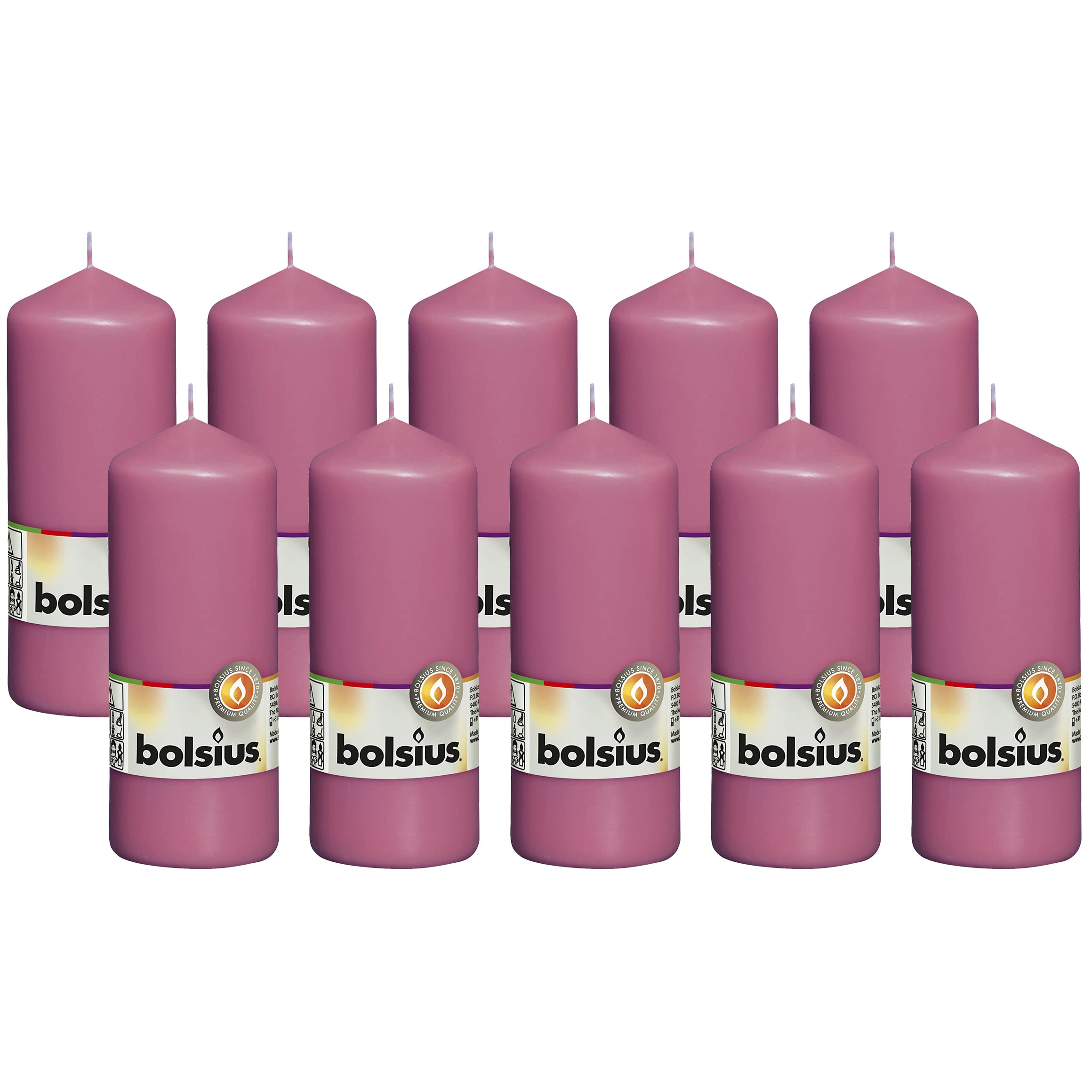 BOLSIUS 10 Pink Pillar Candles - 2.25 x 6 Inches - Premium European Quality - Individually Wrapped - 42 Hours Burn Time - Dripless Smokeless Unscented Dinner, Wedding, Party, & Restaurant Candles