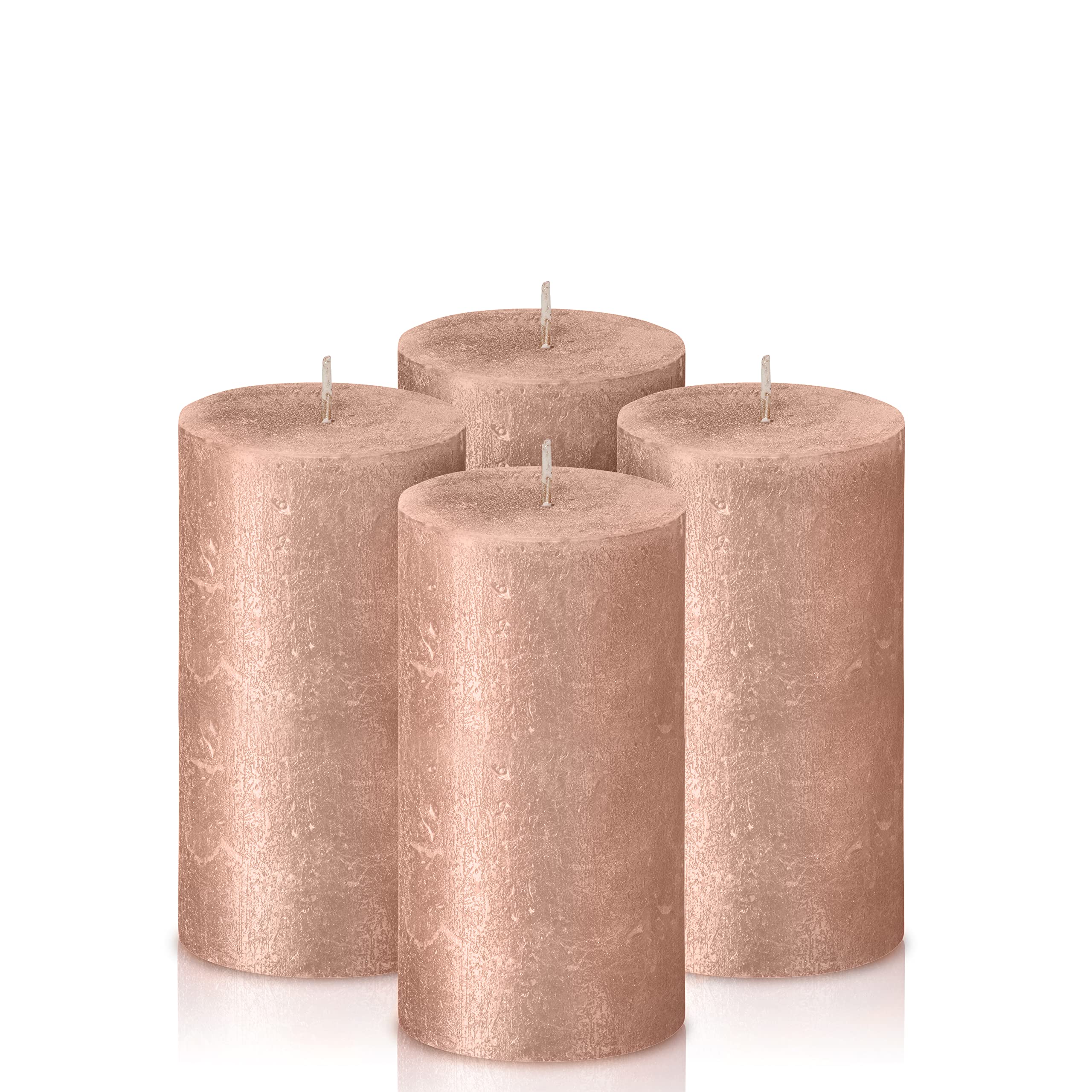 BOLSIUS Pink Shimmer Metallic Pillar Candles 4 Pack - 2.75 X 5 Inches - Premium European Quality - includes Natural Plant-Based Wax - Unscented Dripless Smokeless 60 Hour Party & Wedding Candles