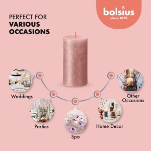 BOLSIUS Pink Shimmer Metallic Pillar Candles 4 Pack - 2.75 X 5 Inches - Premium European Quality - includes Natural Plant-Based Wax - Unscented Dripless Smokeless 60 Hour Party & Wedding Candles