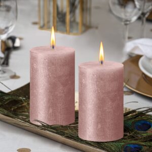 BOLSIUS Pink Shimmer Metallic Pillar Candles 4 Pack - 2.75 X 5 Inches - Premium European Quality - includes Natural Plant-Based Wax - Unscented Dripless Smokeless 60 Hour Party & Wedding Candles