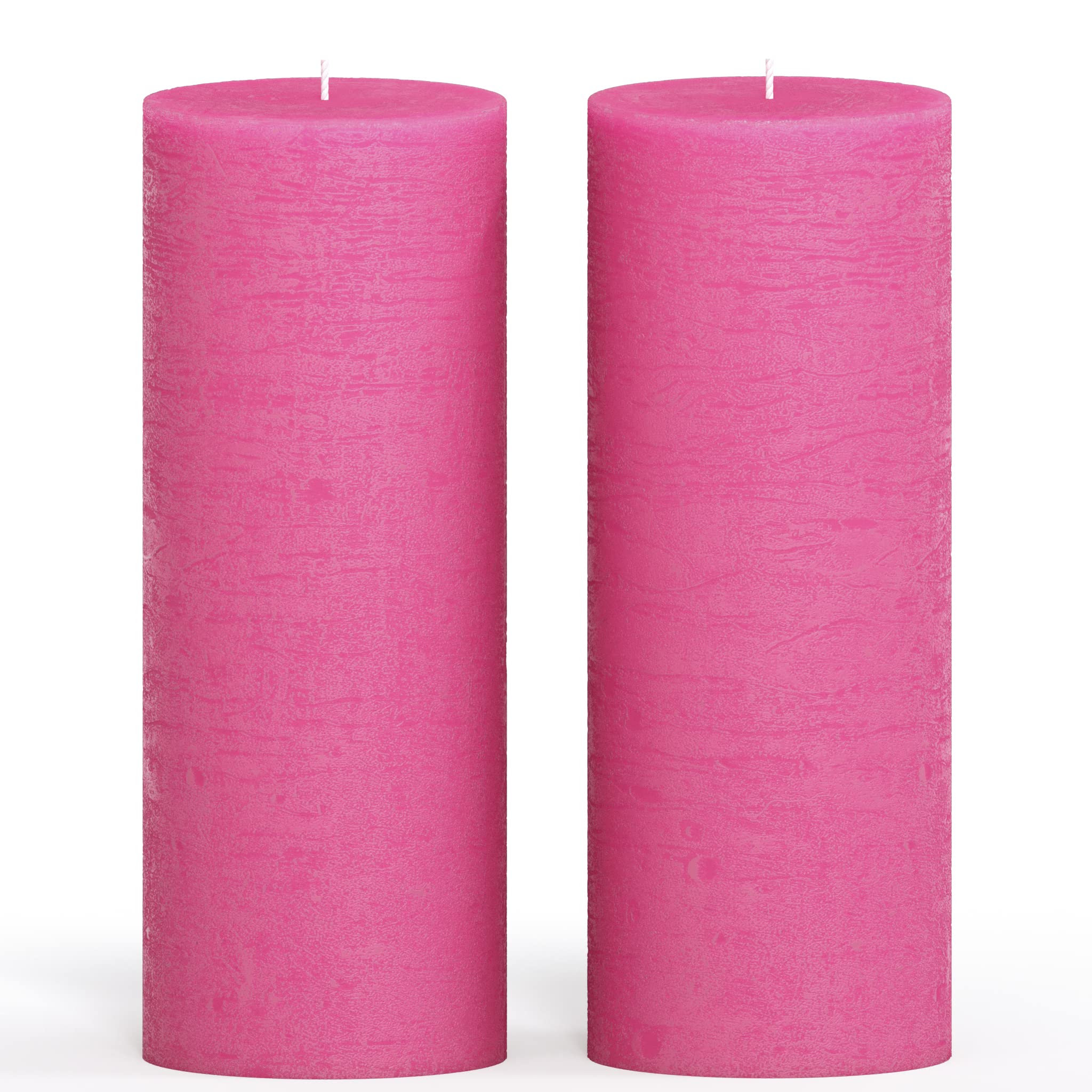 CANDWAX 3x8 Pillar Candle Set of 2 - Decorative Rustic Candles Unscented and No Drip Candles - Ideal as Wedding Candles or Large Candles for Home Interior - Hot Pink Candles