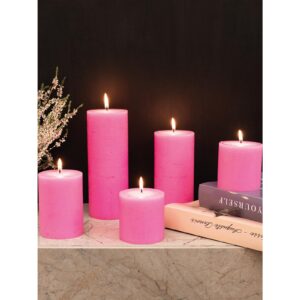 CANDWAX 3x8 Pillar Candle Set of 2 - Decorative Rustic Candles Unscented and No Drip Candles - Ideal as Wedding Candles or Large Candles for Home Interior - Hot Pink Candles