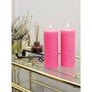 CANDWAX 3x8 Pillar Candle Set of 2 - Decorative Rustic Candles Unscented and No Drip Candles - Ideal as Wedding Candles or Large Candles for Home Interior - Hot Pink Candles