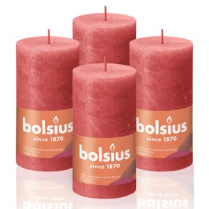 bolsius 4 pack blossom pink rustic pillar candles - 2.75 x 5 inches - premium european quality - includes natural plant-based wax - unscented dripless smokeless 60 hour party décor candles