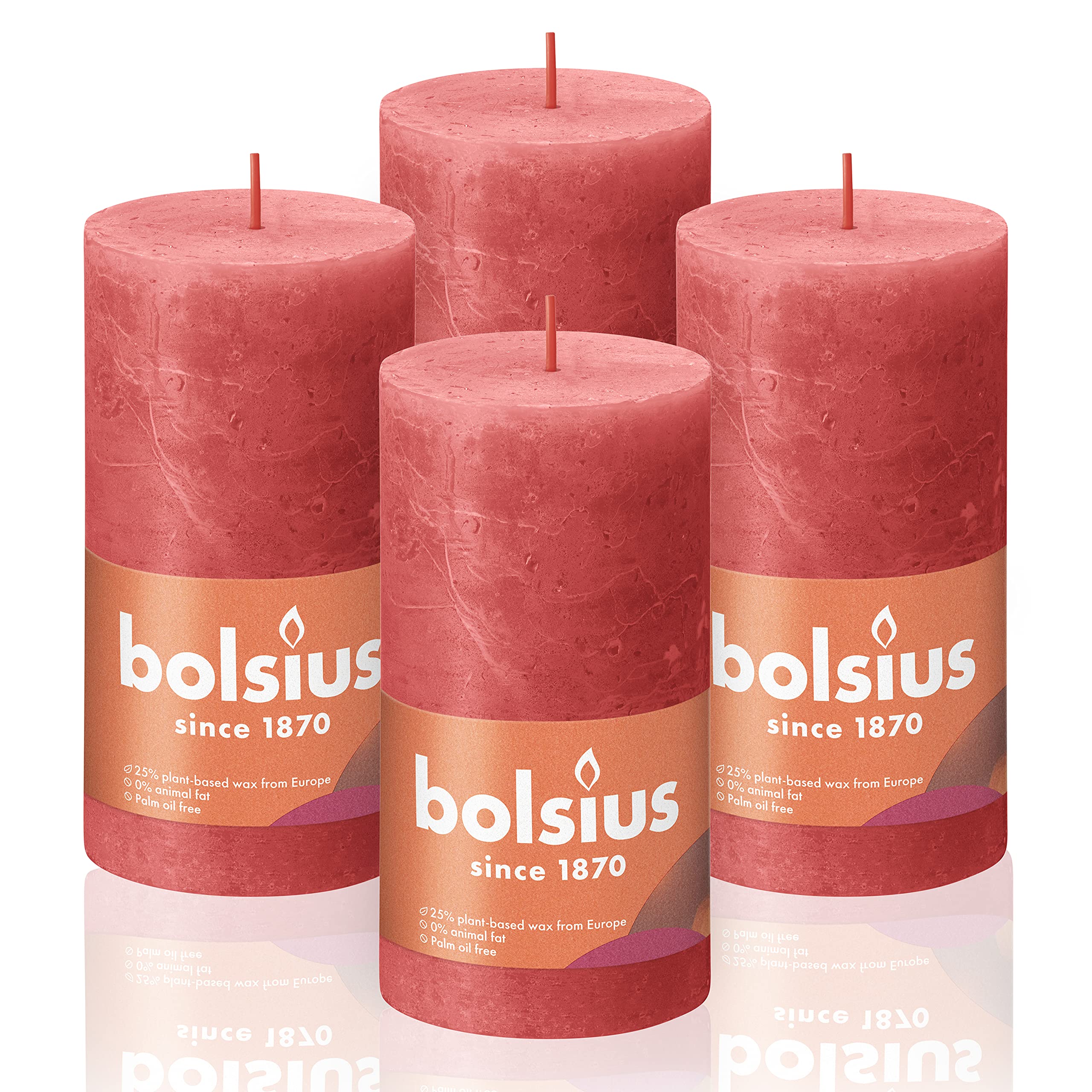 BOLSIUS 4 Pack Blossom Pink Rustic Pillar Candles - 2.75 X 5 Inches - Premium European Quality - includes Natural Plant-Based Wax - Unscented Dripless Smokeless 60 Hour Party Décor Candles